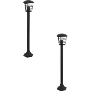 Image of 2 PACK IP44 Outdoor Bollard Light Black Lantern 1x 60W E27 Bulb Lamp Post