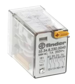 Image of Finder, 230V ac Coil Non-Latching Relay 4PDT, 7A Switching Current Plug In, 4 Pole, 55.34.8.230.0040
