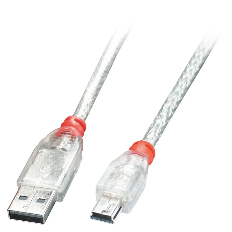 Image of Lindy 2m USB 2.0 Cable - Type A to Mini-B, Transparent