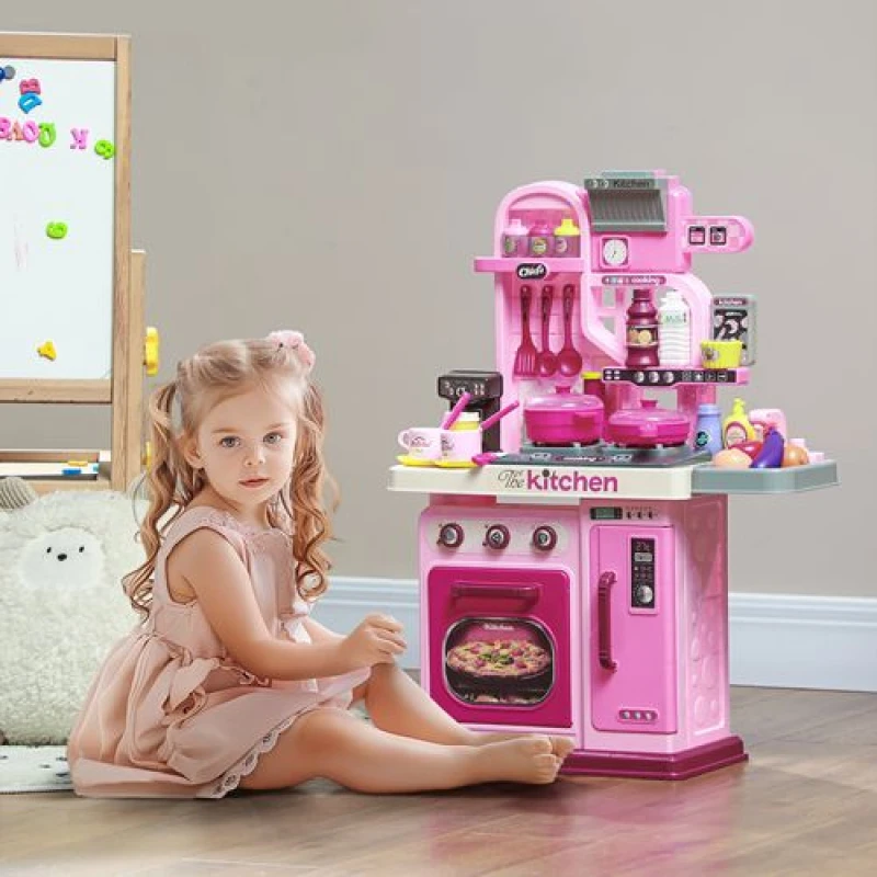 Image of AIYAPLAY AIYAPLAY Kids Kitchen with 33 Piece Accessories, Lights, Sounds, Storage