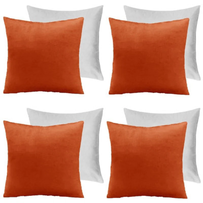 Image of OHS OHS 4 x Matte Velvet Filled Cushion Covers Soft Zip in Burnt Orange Size: 45cm x 45cm Burnt Orange 45cm x 45cm Unisex 5027434178742