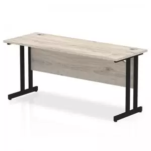 Image of Impulse 1600 x 600mm Straight Desk Grey Oak Top Black Cantilever Leg