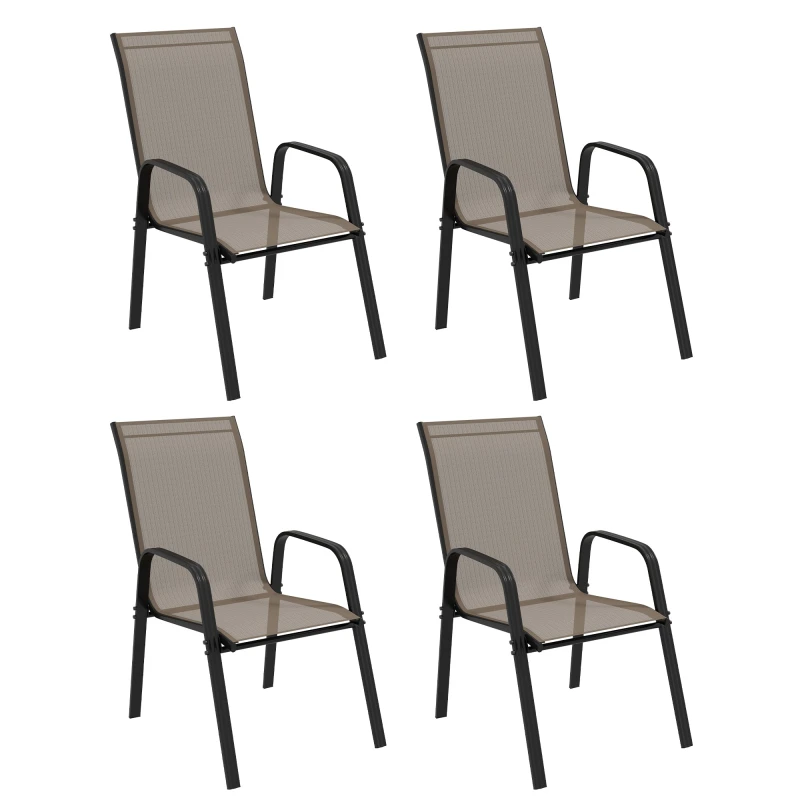 Image of Outsunny Set of 4 Garden Dining Chair Set Outdoor w/ High Back Armrest Grey - Outsunny 5056725388300