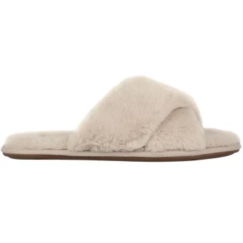 Image of Jack Wills Faux Fur Cross Over Slippers - Cream