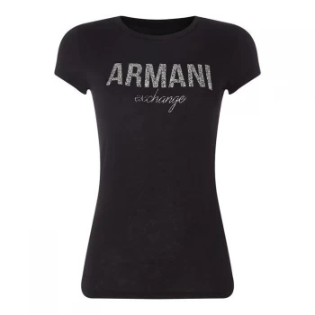 Image of Armani Exchange Crackle Logo T-Shirt Black Size S Women