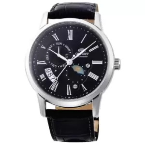 Image of Orient Bambino Sun & Moon Mechanical Black Dial Black Leather Strap Mens Watch RA-AK0010B10B
