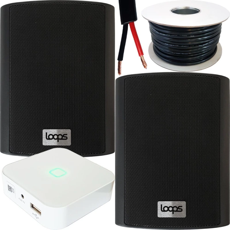 Image of Loops 80W Mini WiFi Stereo Amplifier & 2x 70W 4€ Black Outdoor Wall Speaker System Black unisex