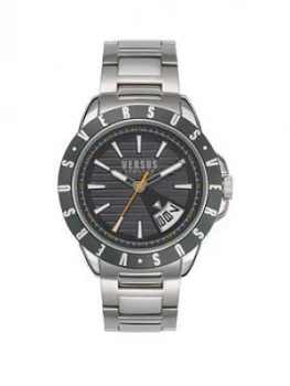 Image of Versus Versace Blue And Silver Detail Daydate Dial Stainless Steel Bracelet Mens Watch