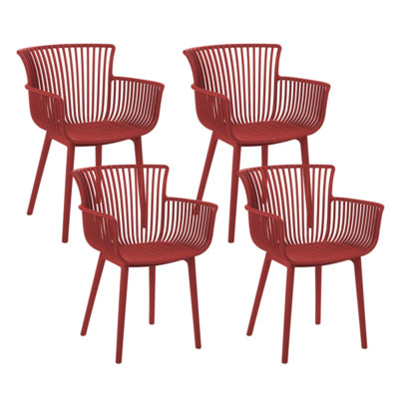 Image of Beliani Set Of 4 Garden Chairs Pesaro Red