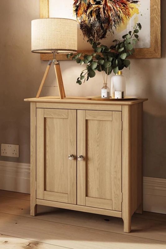 Image of FWStyle FWStyle 2 Door Compact Sideboard Natural Oak Finish in Brown Brown One Size Unisex 5056413117670