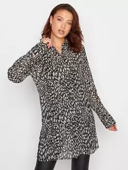 Image of Long Tall Sally Animal Print Longline Shirt - Black, Size 14, Women