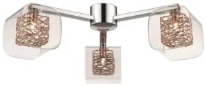 Image of Spring 3 Light Flush Multi Arm Mesh Ceiling Light Chrome, Copper and Glass, G9