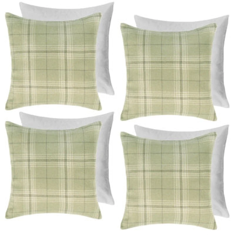 Image of OHS OHS 4 Pack Woven Check Filled Cushions Printed Soft in Light Green Size: 45cm x 45cm Light Green 45cm x 45cm Unisex 5027434197392
