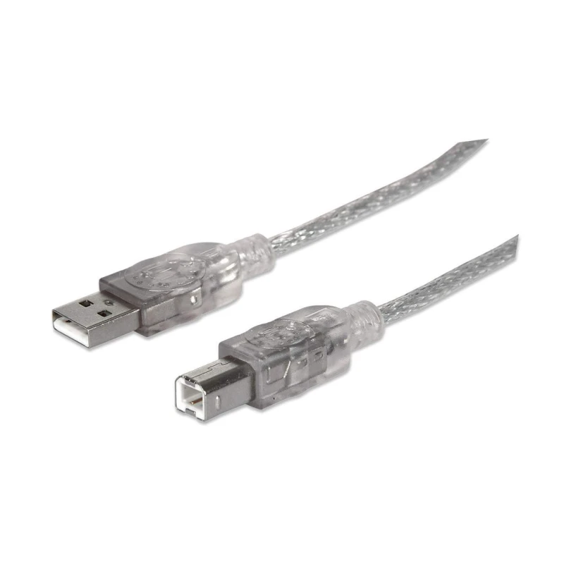 Image of Manhattan USB-A to USB-B Cable. 5m. Male to Male. Translucent Silver.