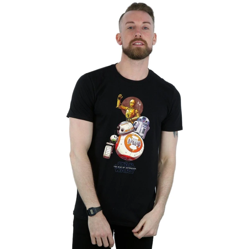 Image of Disney Men Star Wars The Rise Of Skywalker Droids Illustration T-Shirt in Black Size: Small Black S Male 5059400153477