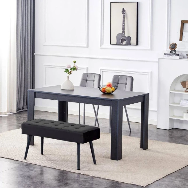 Image of KOSY KOALA Modern Dining Table Set with 2 Grey Chairs & 1 Black Bench in Charcoal Charcoal Unisex