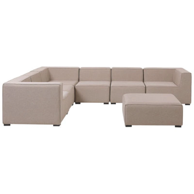 Image of Beliani Garden Corner Sofa With Ottoman 7 Seater Arezzo Right Hand Modular Beige