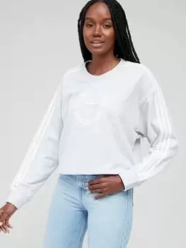 Image of adidas Originals Resort Graphic Sweater - Light Grey Heather, Light Grey Heather, Size 8, Women