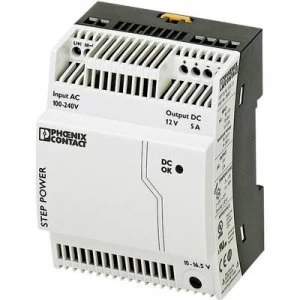 Image of Phoenix Contact STEP-PS/1AC/12DC/5 Rail mounted PSU (DIN) 12 V DC 5 A 60 W 1 x