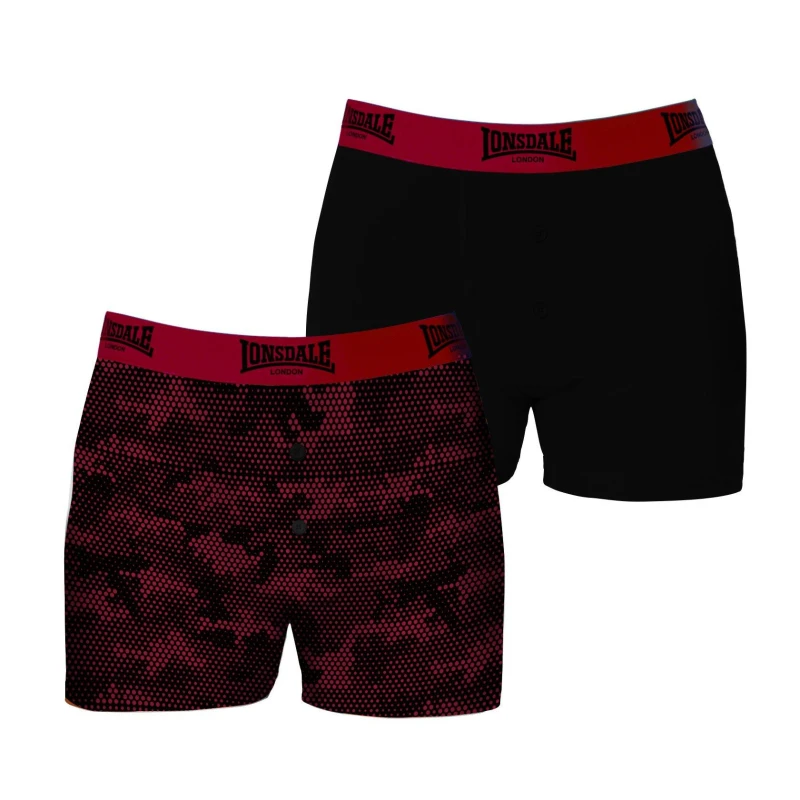 Image of Lonsdale 2 Pack Boxers Mens - Red Red S