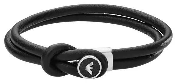 Image of Emporio Armani EGS2212040 Mens Black Leather Button Clasp Jewellery