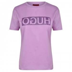 Image of Hugo Boss Glitter Print Reversed Logo T-Shirt Pink Size L Men