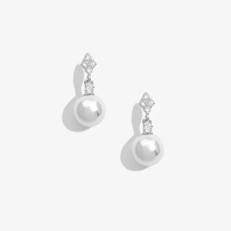 Image of Simply Silver Sterling Silver 925 Cubic Zirconia And Pearl Triangle Drop Earrings Silver