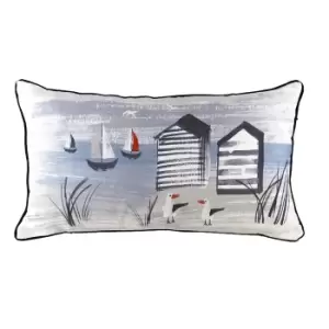 Image of Evans Lichfield Nautical Beach Hut Cushion Cover (30cm x 50cm) (Blue/Grey/Black)
