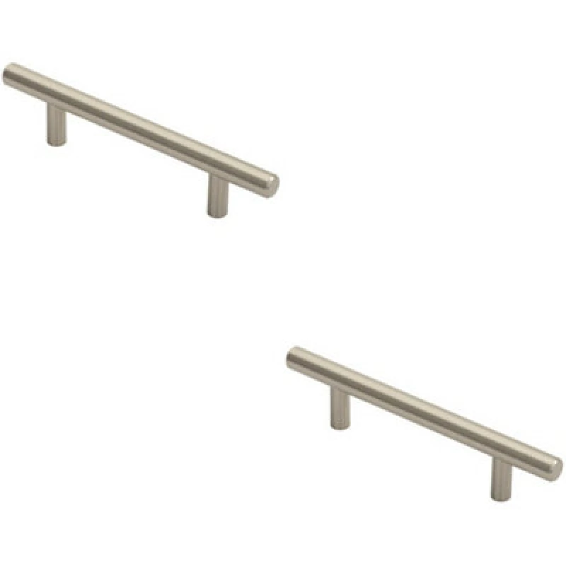 Image of Loops 2x Round T Bar Cabinet Pull Handle 156 x 12mm 96mm Fixing Centres Satin Nickel Metallics unisex