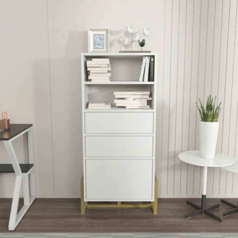 Image of Decorotika - Utopie Modern Bookshelf Shelving Unit Bookcase Display Unit With Cabinets - White UTP54BC01