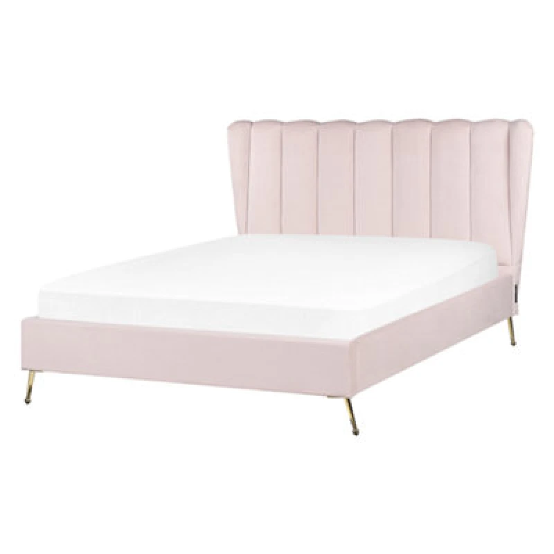 Image of Beliani Bed Velvet Miribel 140 X 200 Cm (Eu Double) Pastel Pink