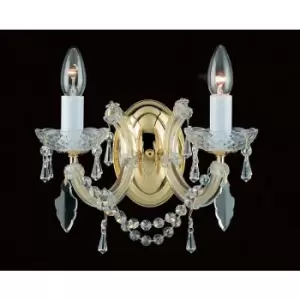 Image of Impex Maria Therese 2 Light Crystal Wall Light Gold Finish