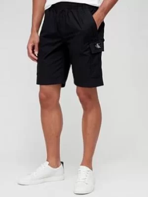Image of Calvin Klein Sateen Slim Fit Shorts, Black, Size 34, Men