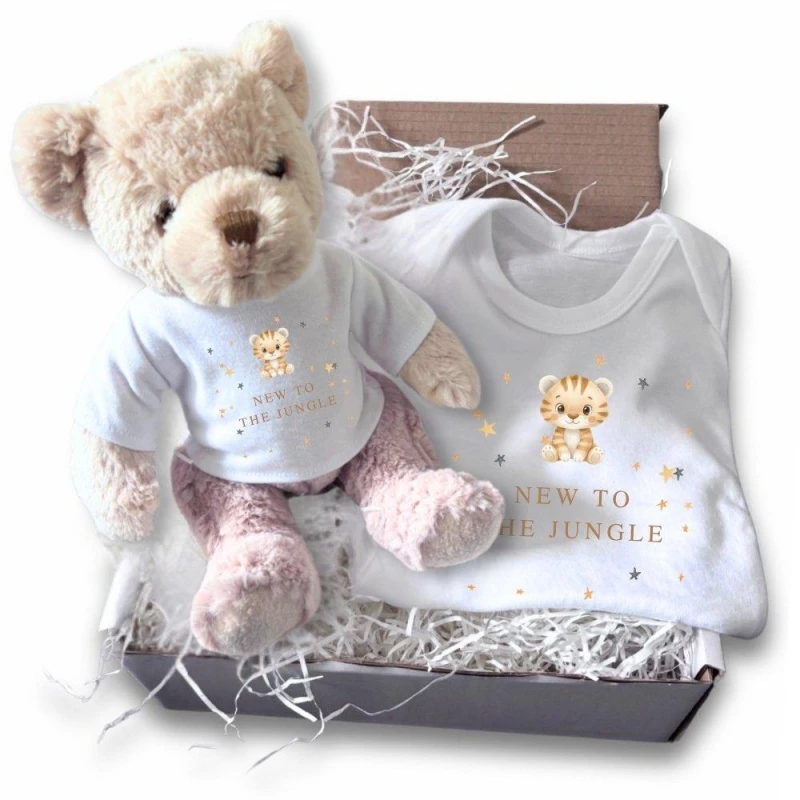 Image of Aye Do Gifts New to the Jungle Tiger Gift Hamper - Teddy & Baby White unisex 0-3 Months
