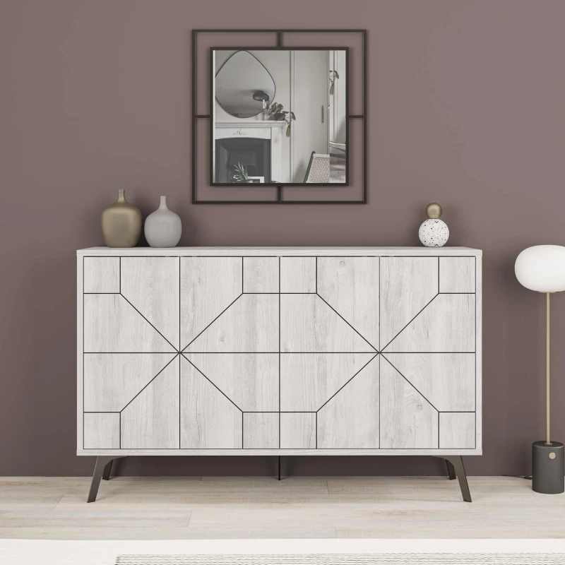 Image of Decortie 4-Doors Push-to-open Doors Sideboard 'Dune' with Metal Legs 123cm in Off-White Size: 2 Pack Off-White Unisex 2 Pack