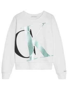Image of Calvin Klein Jeans Girls Exploded Monogram Boxy Sweat - White