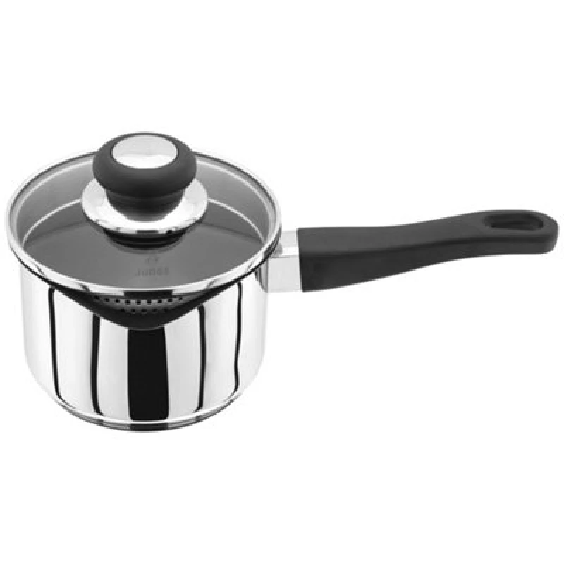 Image of Judge Vista Non-Stick Draining Saucepan With Shatterproof Vented Glass Lid 14Cm / 1L - Silver