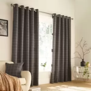 Image of Furn. Ellis Windowpane Check Ringtop Eyelet Curtains (Pair) Polyester Grey (229X183Cm)