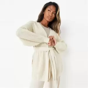 Image of Missguided Petite Oversized Belted Cardigan - Beige