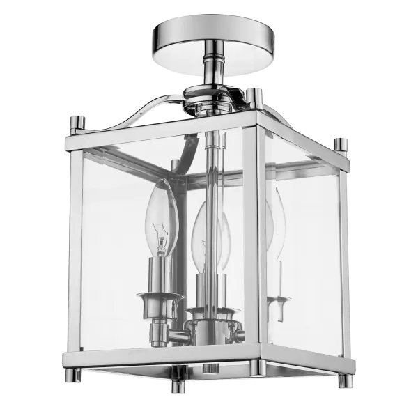 Image of New York 3 Light Semi Flush Ceiling Light Silver, E14