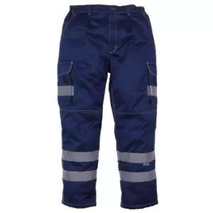 Image of Yoko Mens Hi Vis Polycotton Cargo Trousers With Knee Pad Pockets (48R) (Navy)