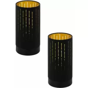 Image of 2 pack Table Lamp Colour Black Shade Black Gold Fabric With Cut Outs E27 1x40W