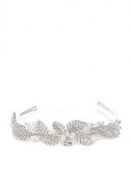 Image of Jon Richard Jon Richard Leah Crystal Pave Leaf And Pearl Tiara