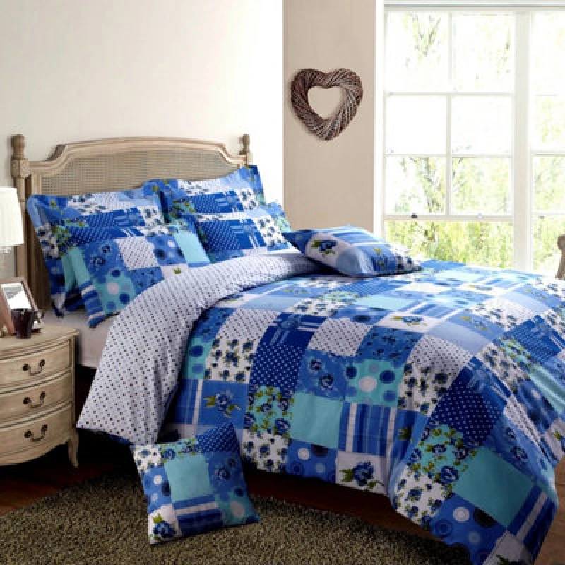 Image of Velosso Floral Print Bedding Duvet Cover Set With Pillowcases, Reversible Duvet, Button Enclosure, Machine Washable - Blue