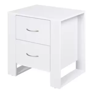 Image of HOMCOM 2 Drawer Modern Boxy Bedside Table w/ Handles Elevated Base Melamine Coating Bedroom Storage Furniture Night Stand Organisation White