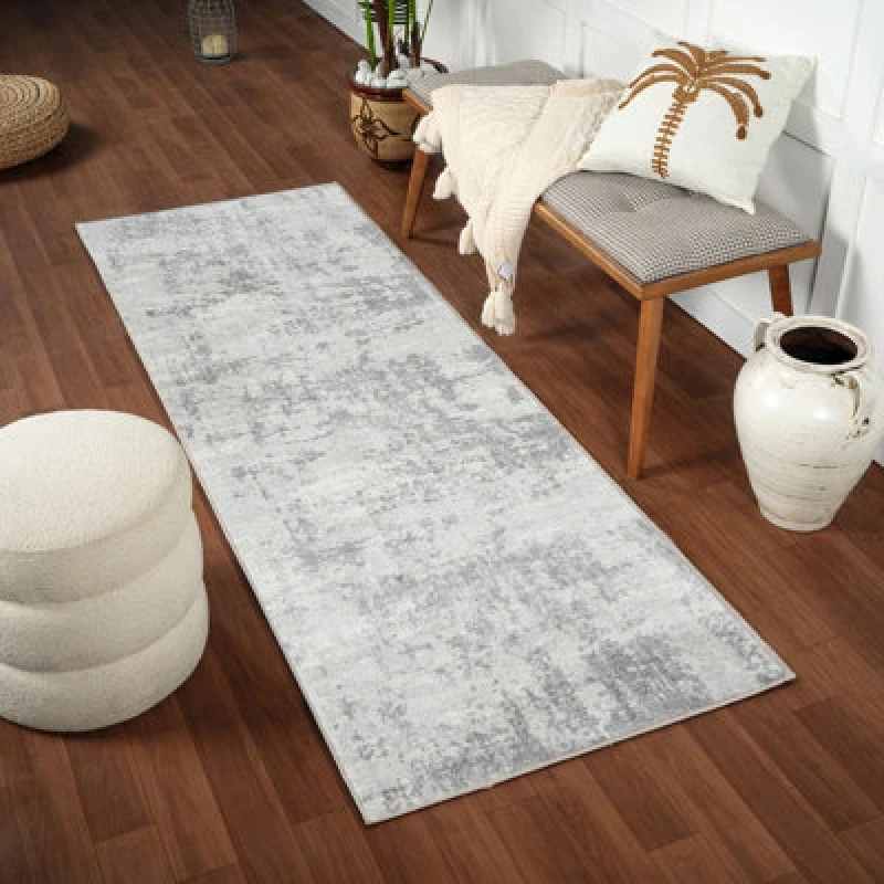 Image of Livabliss Abstract Modern Marble Grey/ivory Victoire Runner Rug 80 X 220 Cm - Easy Care, Non Shedding, Ideal For Hallway Or Beside The Bed