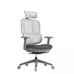 Image of Shelby grey mesh back operator chair with headrest and grey fabric
