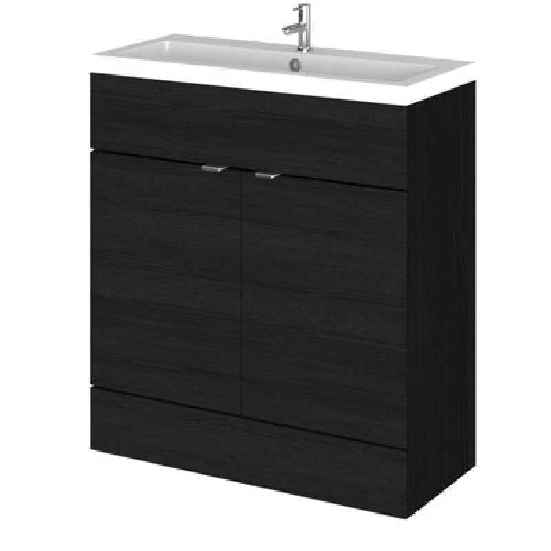 Image of Hudson Reed Fusion Floor Standing 2 Door Vanity Unit & Polymarble Basin, Sink Vanity Unit, Charcoal Black, 800mm