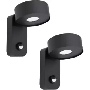 Image of 2 PACK IP44 Outdoor Wall Light & PIR Sensor Black Zinc Steel 6W LED