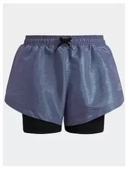 Image of adidas Dance Loose Fit Two-in-one Shorts, Purple, Size 9-10 Years